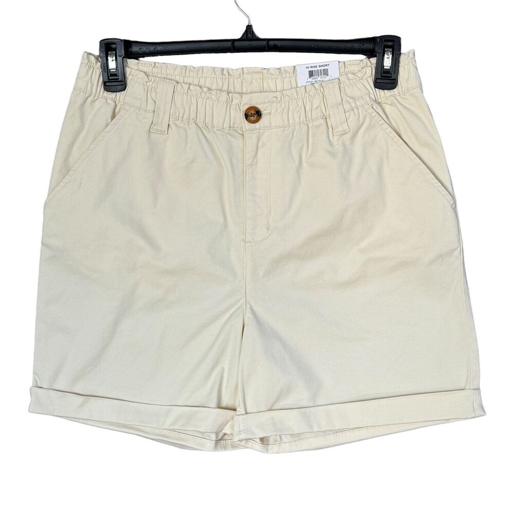 Style & Co SZ 10 Shorts Hi-Rise Cuffed Pockets Zip-Fly Ivory Cream Elastic Waist